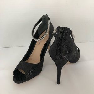 Nina Raeyana Sexy Black Glitter Zippered Heels